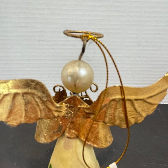 Gold Metal & Abalone Angel Ornament with Hand-Painted Holly Design by Pier 1 - Picture 6 of 11